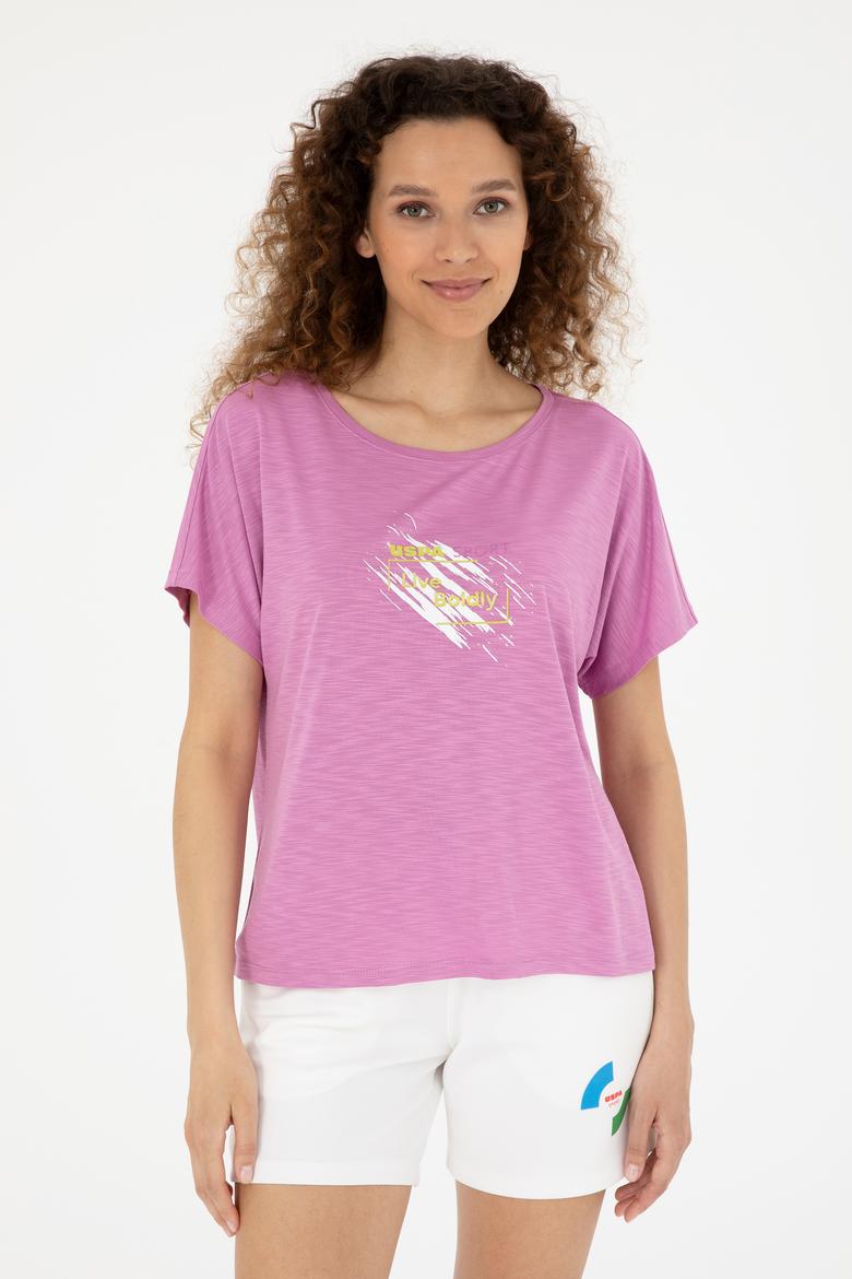 Kadın Pembe Bisiklet Yaka Tişört - 50284355003