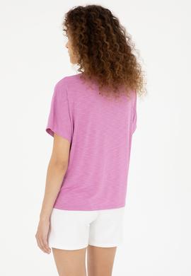 Kadın Pembe Bisiklet Yaka Tişört - 50284355003