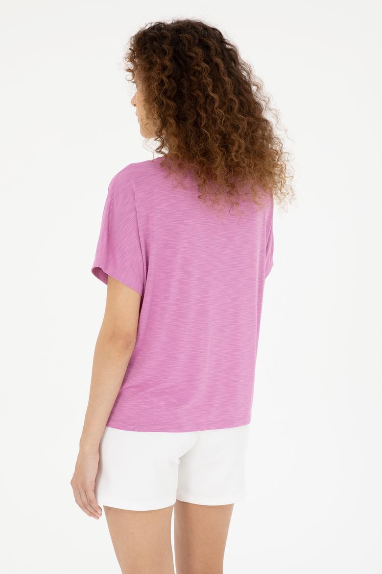 Kadın Pembe Bisiklet Yaka Tişört - 50284355003