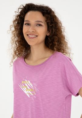 Kadın Pembe Bisiklet Yaka Tişört - 50284355003