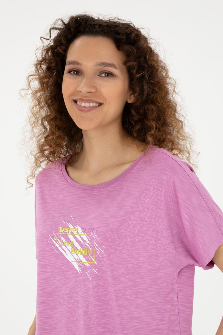 Kadın Pembe Bisiklet Yaka Tişört - 50284355003