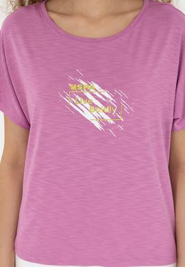 Kadın Pembe Bisiklet Yaka Tişört - 50284355003