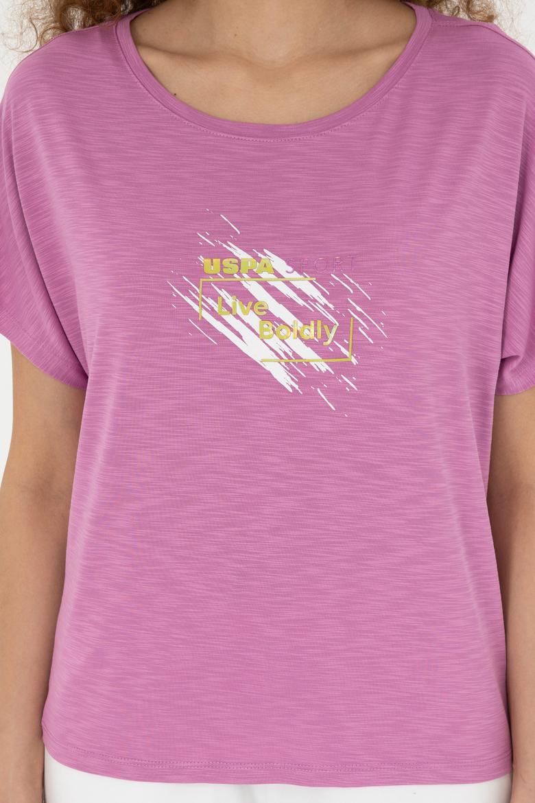 Kadın Pembe Bisiklet Yaka Tişört - 50284355003