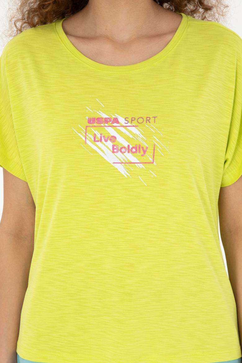 Kadın Fıstık Yeşili Bisiklet Yaka Tişört - 50284355011