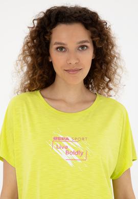 Kadın Fıstık Yeşili Bisiklet Yaka Tişört - 50284355011