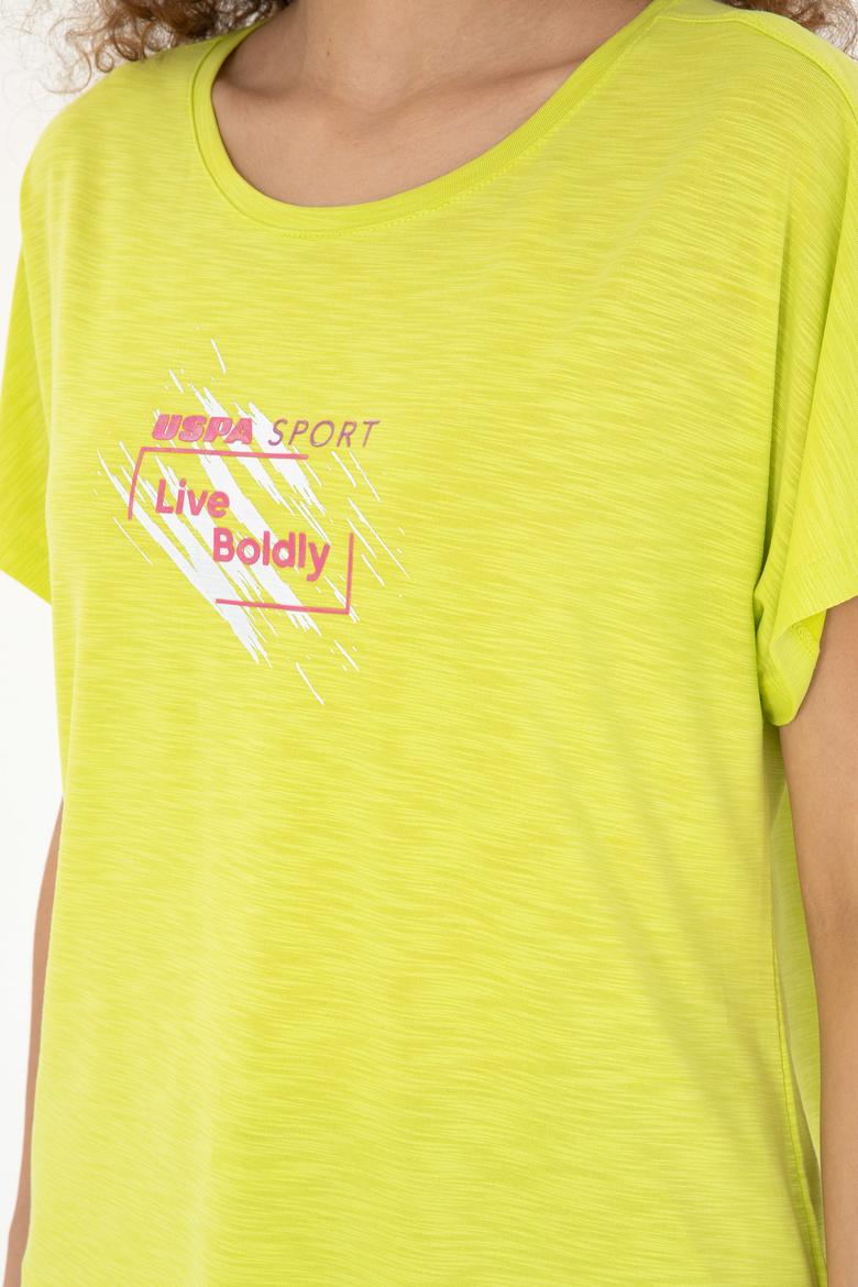 Kadın Fıstık Yeşili Bisiklet Yaka Tişört - 50284355011