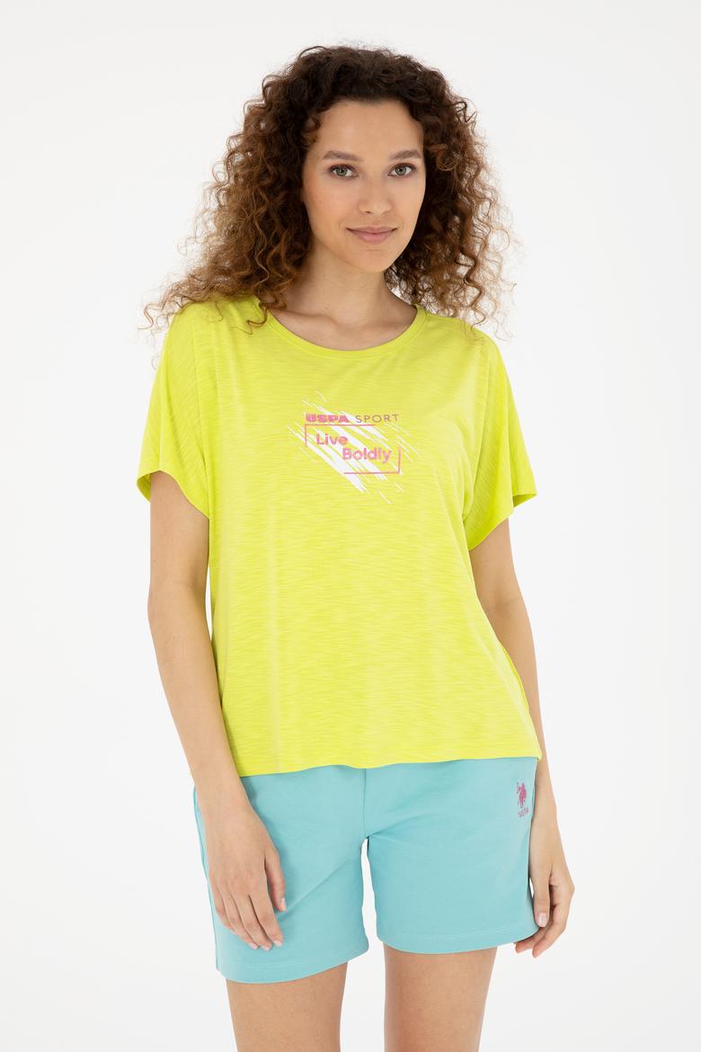 Kadın Fıstık Yeşili Bisiklet Yaka Tişört - 50284355011