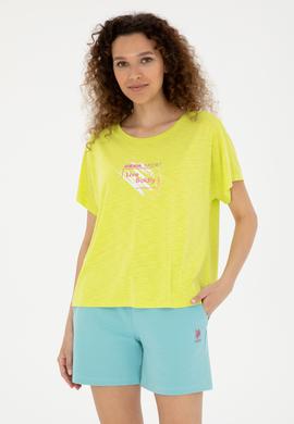 Kadın Fıstık Yeşili Bisiklet Yaka Tişört - 50284355011