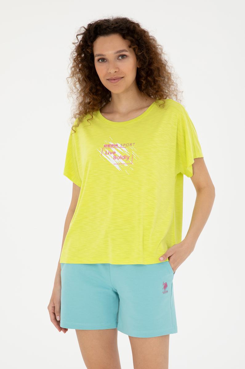 Kadın Fıstık Yeşili Bisiklet Yaka Tişört