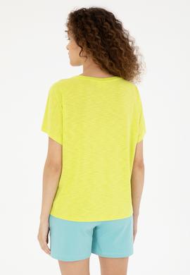 Kadın Fıstık Yeşili Bisiklet Yaka Tişört - 50284355011