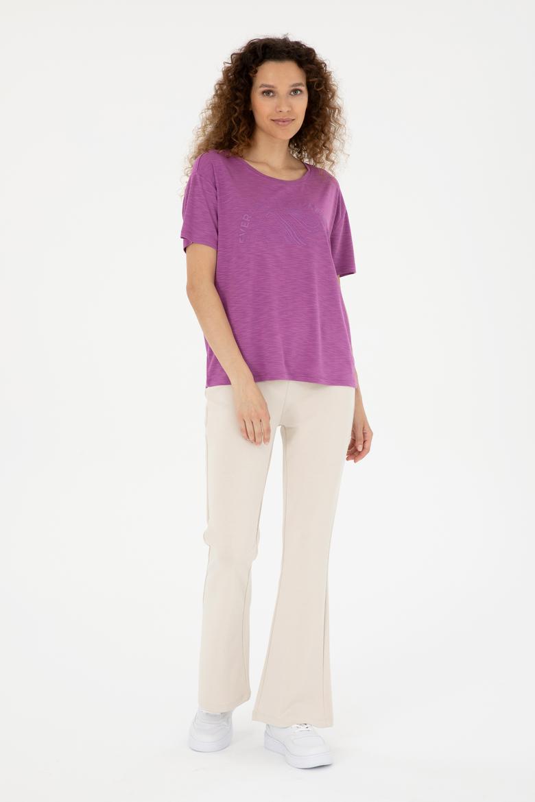 Kadın Mor Bisiklet Yaka Tişört - 50283780018