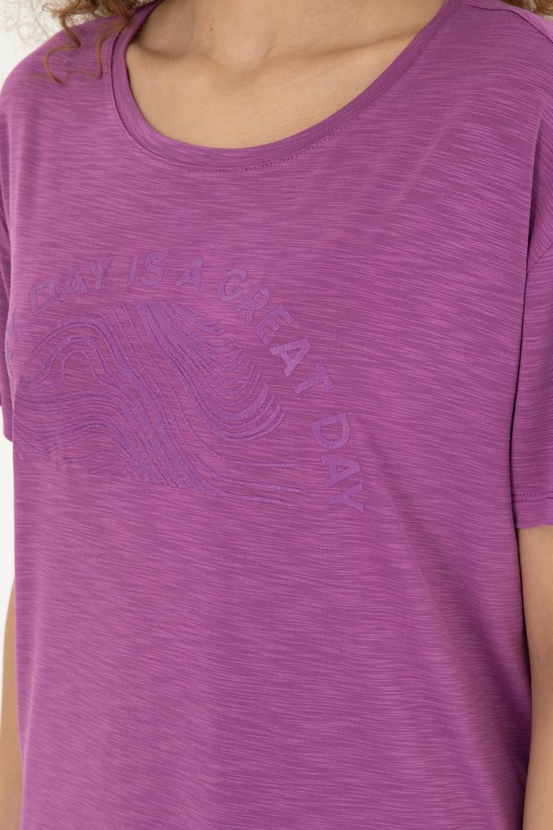 Kadın Mor Bisiklet Yaka Tişört - 50283780018