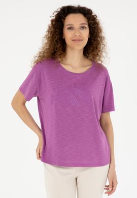 Kadın Mor Bisiklet Yaka Tişört - 50283780018