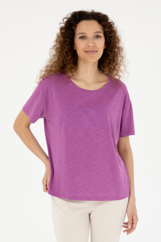 Kadın Mor Bisiklet Yaka Tişört
