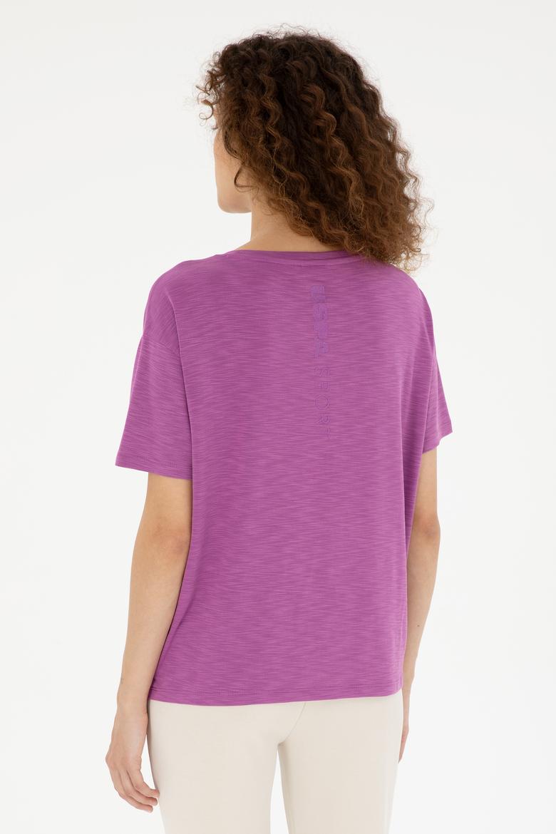 Kadın Mor Bisiklet Yaka Tişört - 50283780018