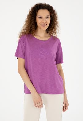 Kadın Mor Bisiklet Yaka Tişört - 50283780018