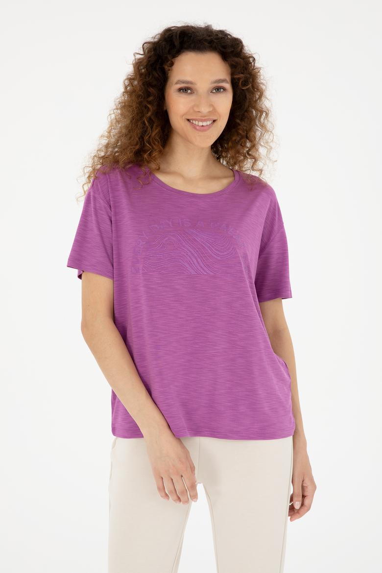 Kadın Mor Bisiklet Yaka Tişört - 50283780018