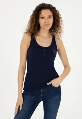 Kadın Lacivert Bisiklet Yaka Kolsuz Basic Tişört - 50280059025