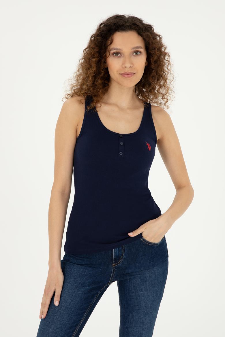 Kadın Lacivert Bisiklet Yaka Kolsuz Basic Tişört - 50280059025