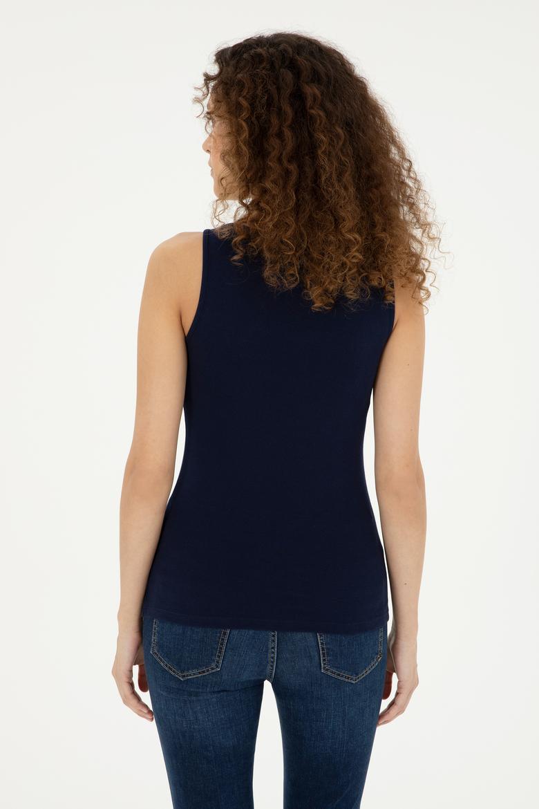 Kadın Lacivert Bisiklet Yaka Kolsuz Basic Tişört - 50280059025