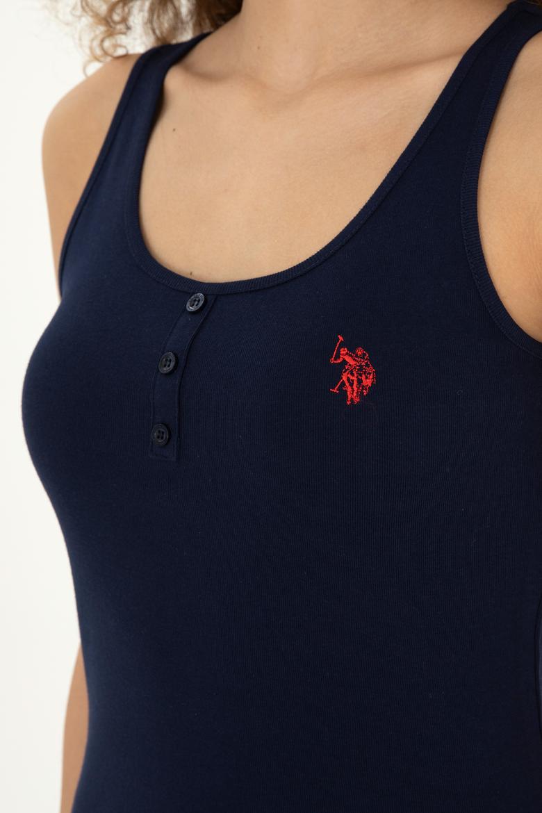 Kadın Lacivert Bisiklet Yaka Kolsuz Basic Tişört - 50280059025