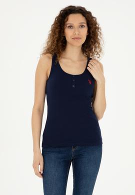 Kadın Lacivert Bisiklet Yaka Kolsuz Basic Tişört - 50280059025