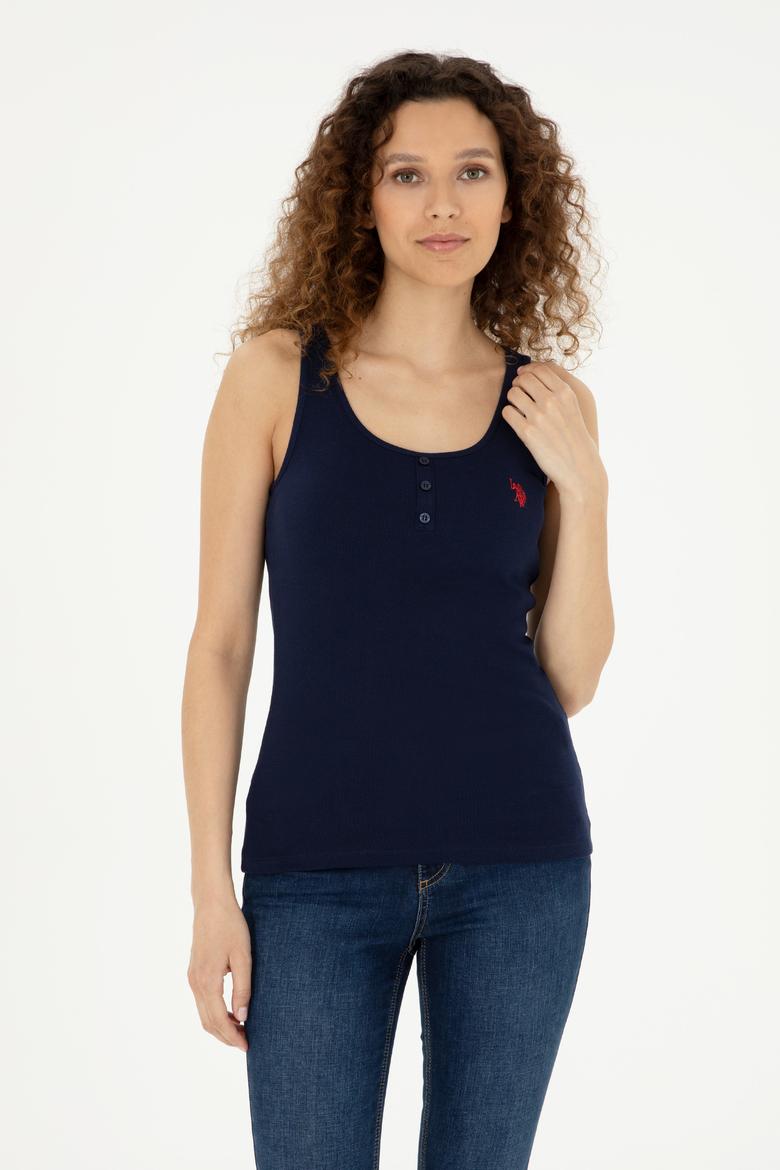 Kadın Lacivert Bisiklet Yaka Kolsuz Basic Tişört