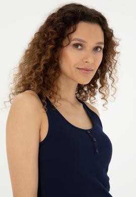 Kadın Lacivert Bisiklet Yaka Kolsuz Basic Tişört - 50280059025