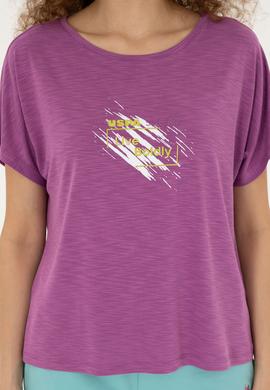 Kadın Mor Bisiklet Yaka Tişört - 50284355019