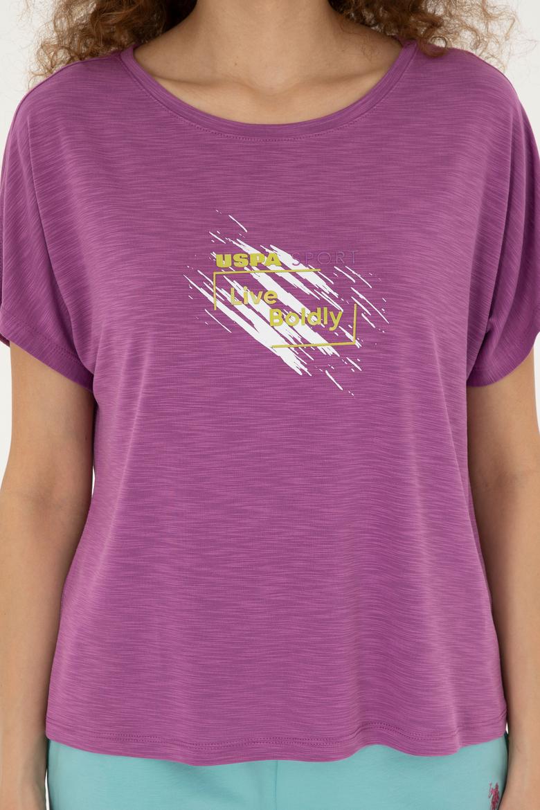 Kadın Mor Bisiklet Yaka Tişört - 50284355019