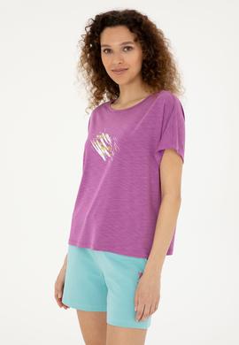 Kadın Mor Bisiklet Yaka Tişört - 50284355019