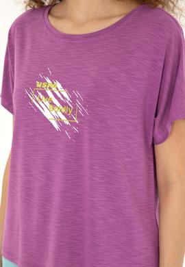 Kadın Mor Bisiklet Yaka Tişört - 50284355019