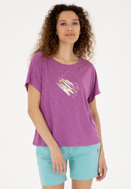 Kadın Mor Bisiklet Yaka Tişört - 50284355019