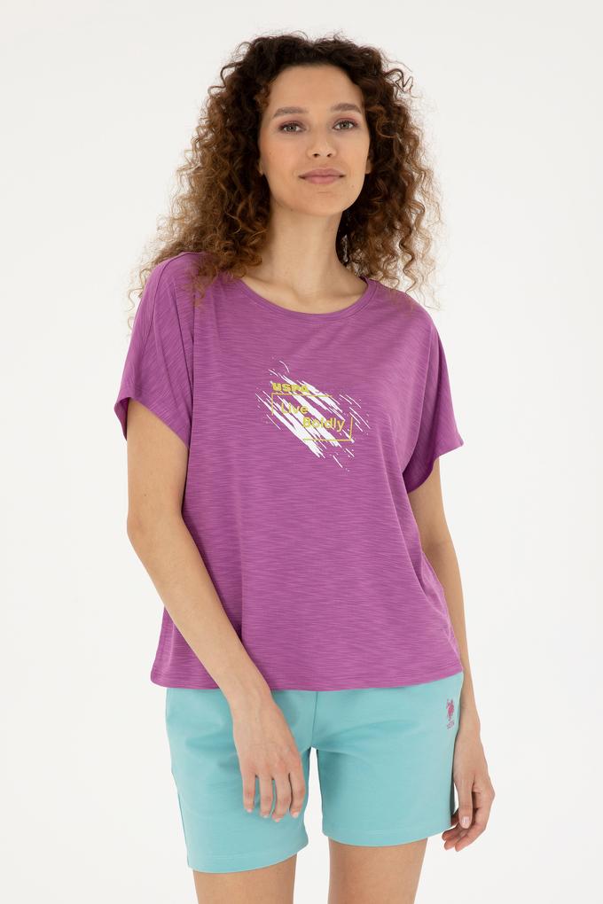 Kadın Mor Bisiklet Yaka Tişört