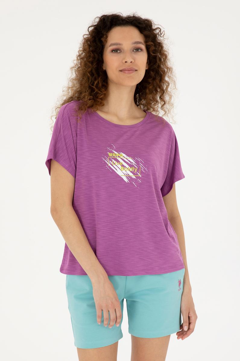 Kadın Mor Bisiklet Yaka Tişört