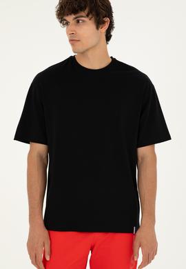 Erkek Comfort Fit Bisiklet Yaka Siyah Tişört - 50294216029