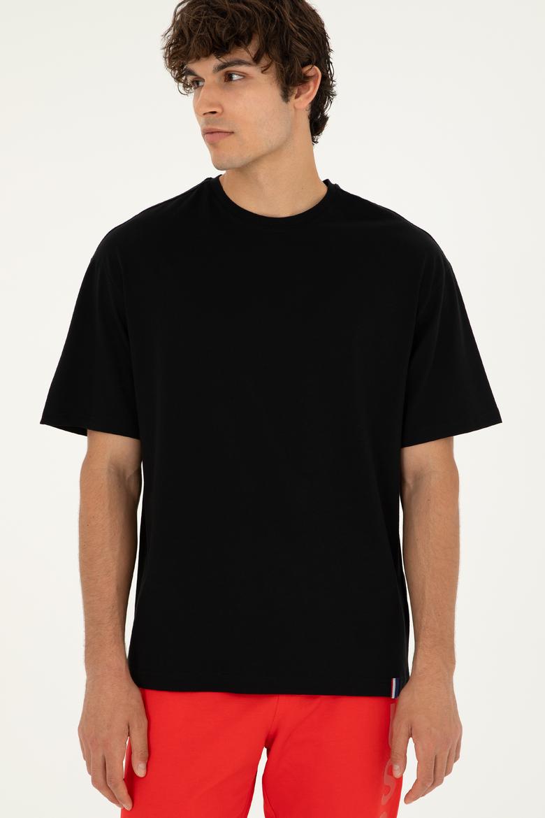 Erkek Comfort Fit Bisiklet Yaka Siyah Tişört - 50294216029