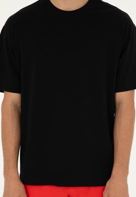 Erkek Comfort Fit Bisiklet Yaka Siyah Tişört - 50294216029