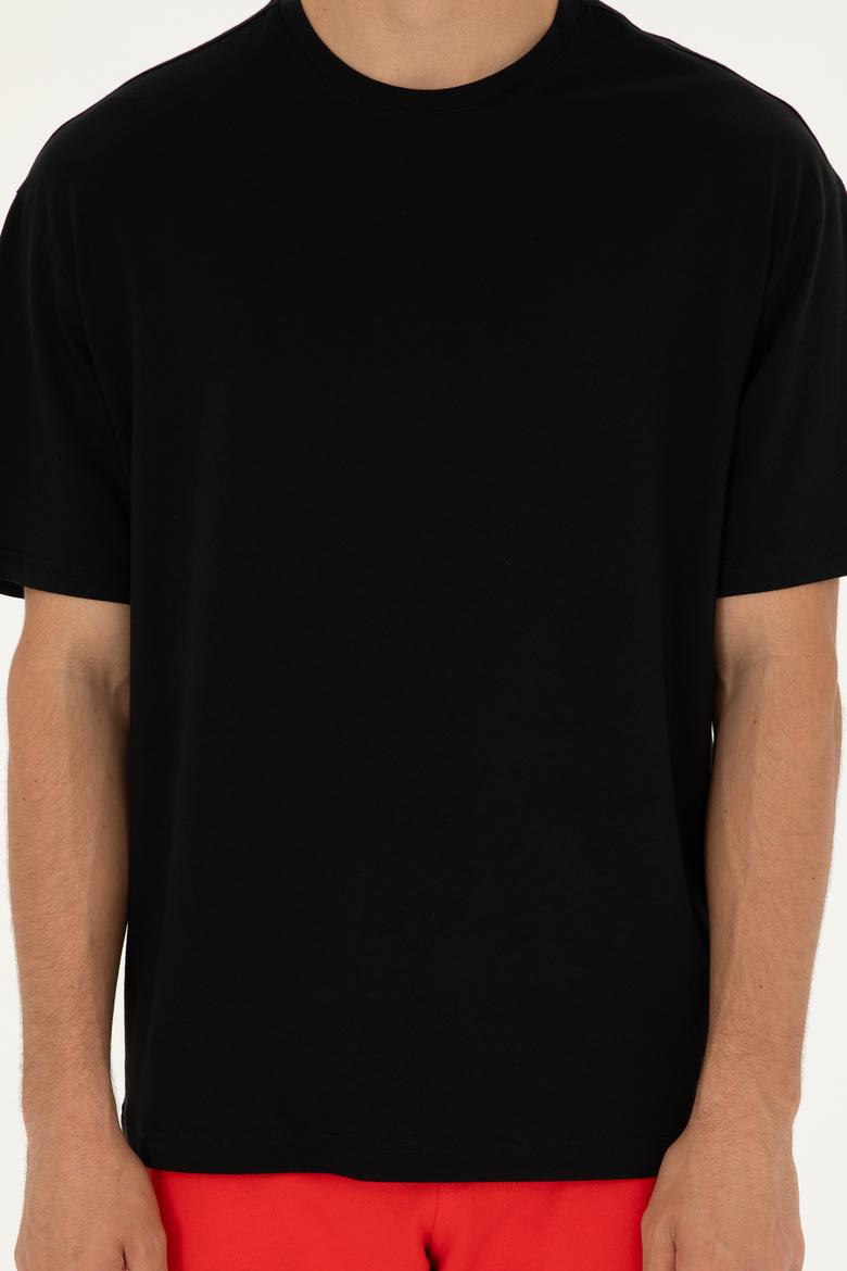 Erkek Comfort Fit Bisiklet Yaka Siyah Tişört - 50294216029