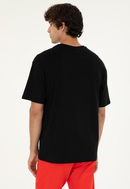 Erkek Comfort Fit Bisiklet Yaka Siyah Tişört - 50294216029