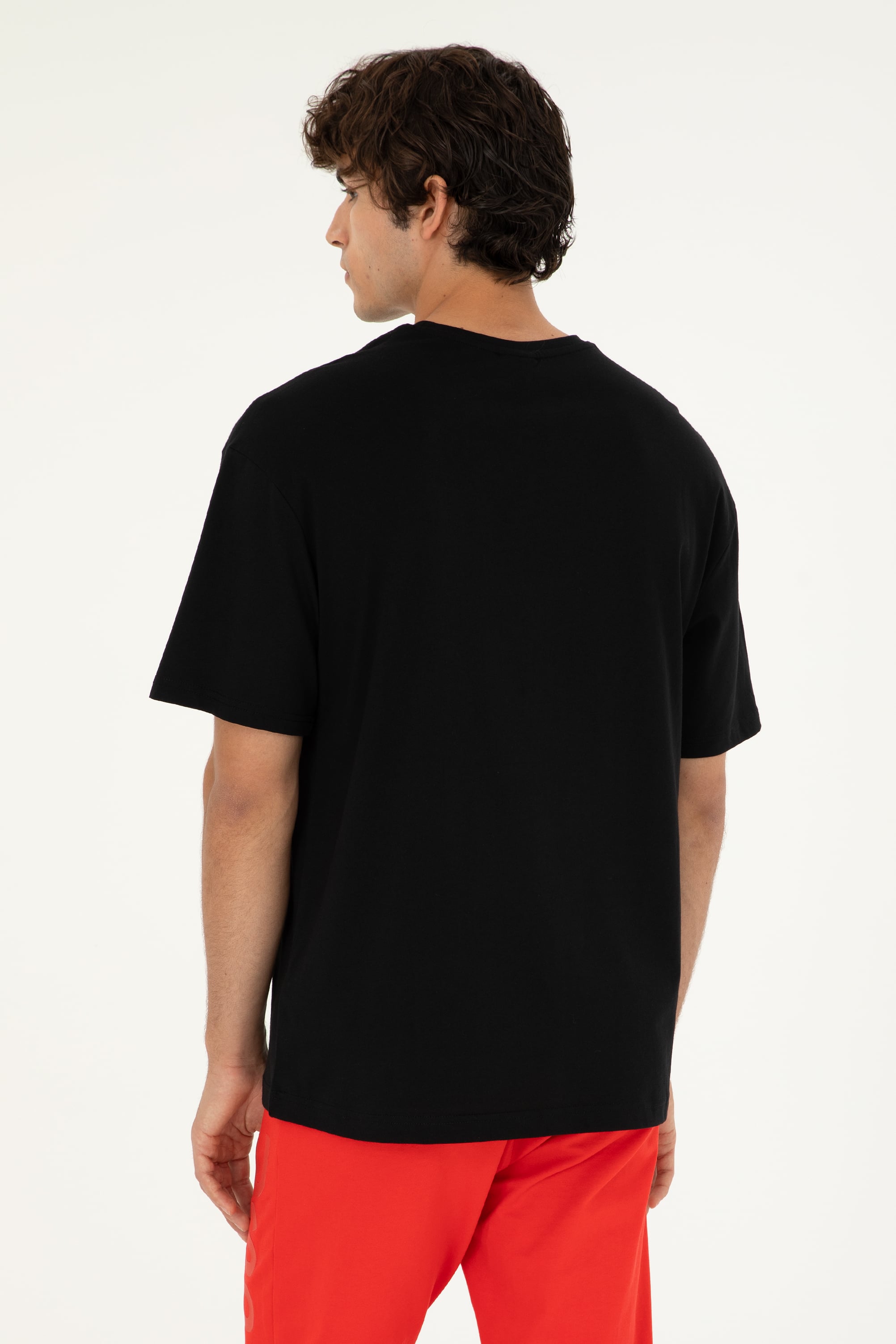 Erkek Comfort Fit Bisiklet Yaka Siyah Tişört - Image 5