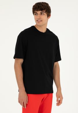 Erkek Comfort Fit Bisiklet Yaka Siyah Tişört - 50294216029