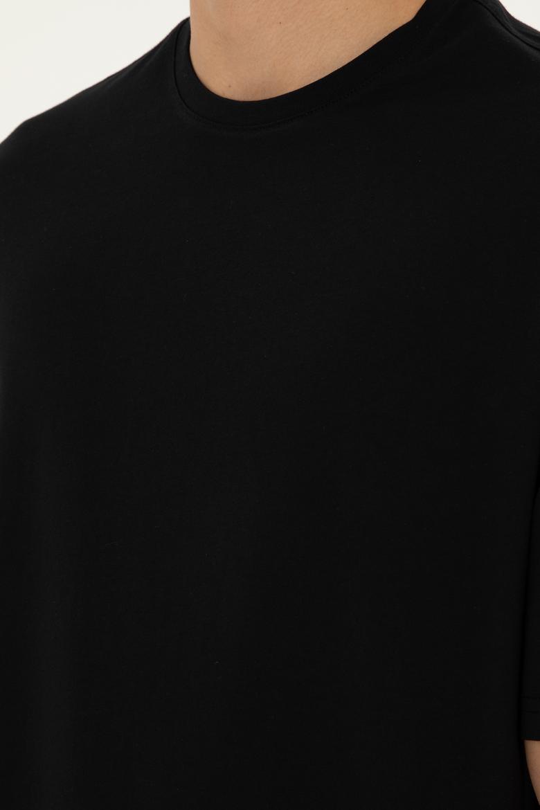 Erkek Comfort Fit Bisiklet Yaka Siyah Tişört - 50294216029