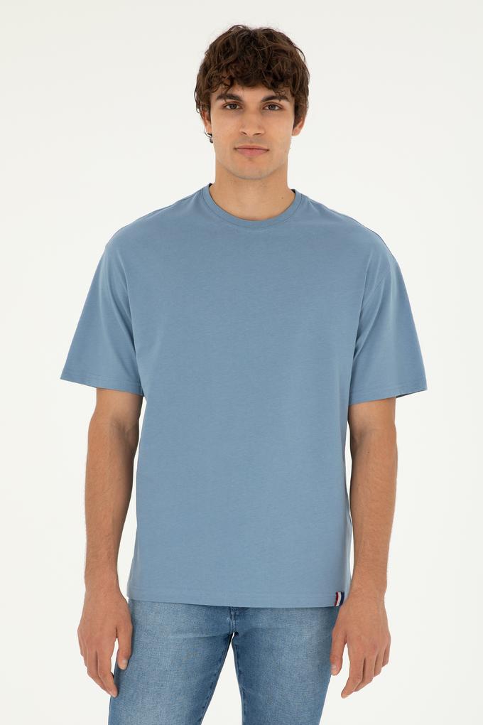 Erkek Comfort Fit Bisiklet Yaka İndigo Tişört