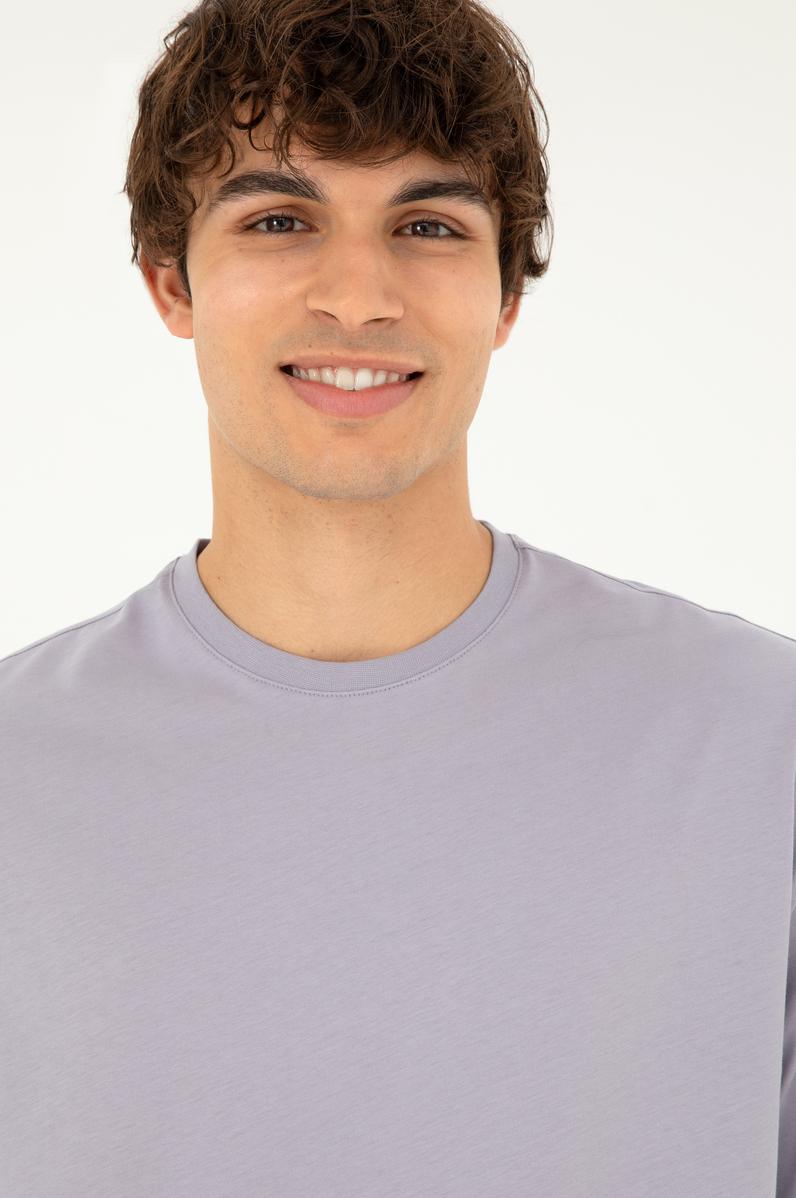 Erkek Comfort Fit Bisiklet Yaka Gri Tişört