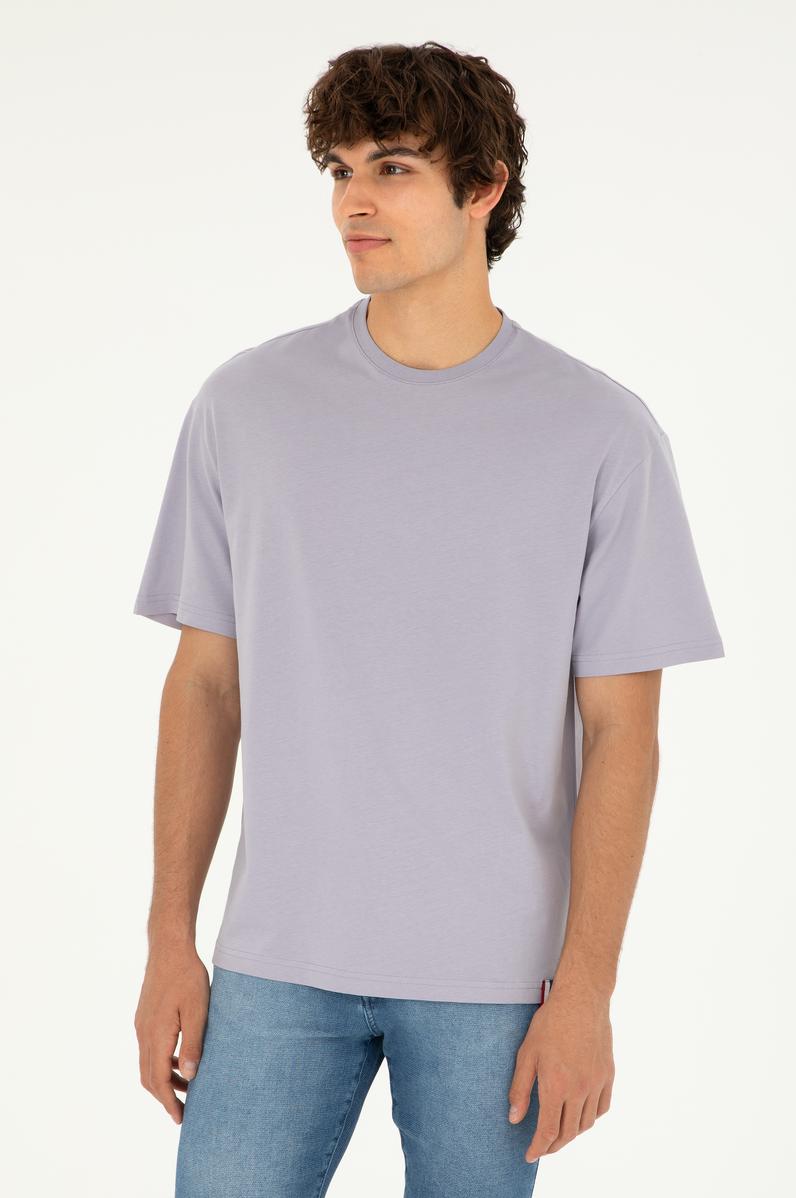 Erkek Comfort Fit Bisiklet Yaka Gri Tişört