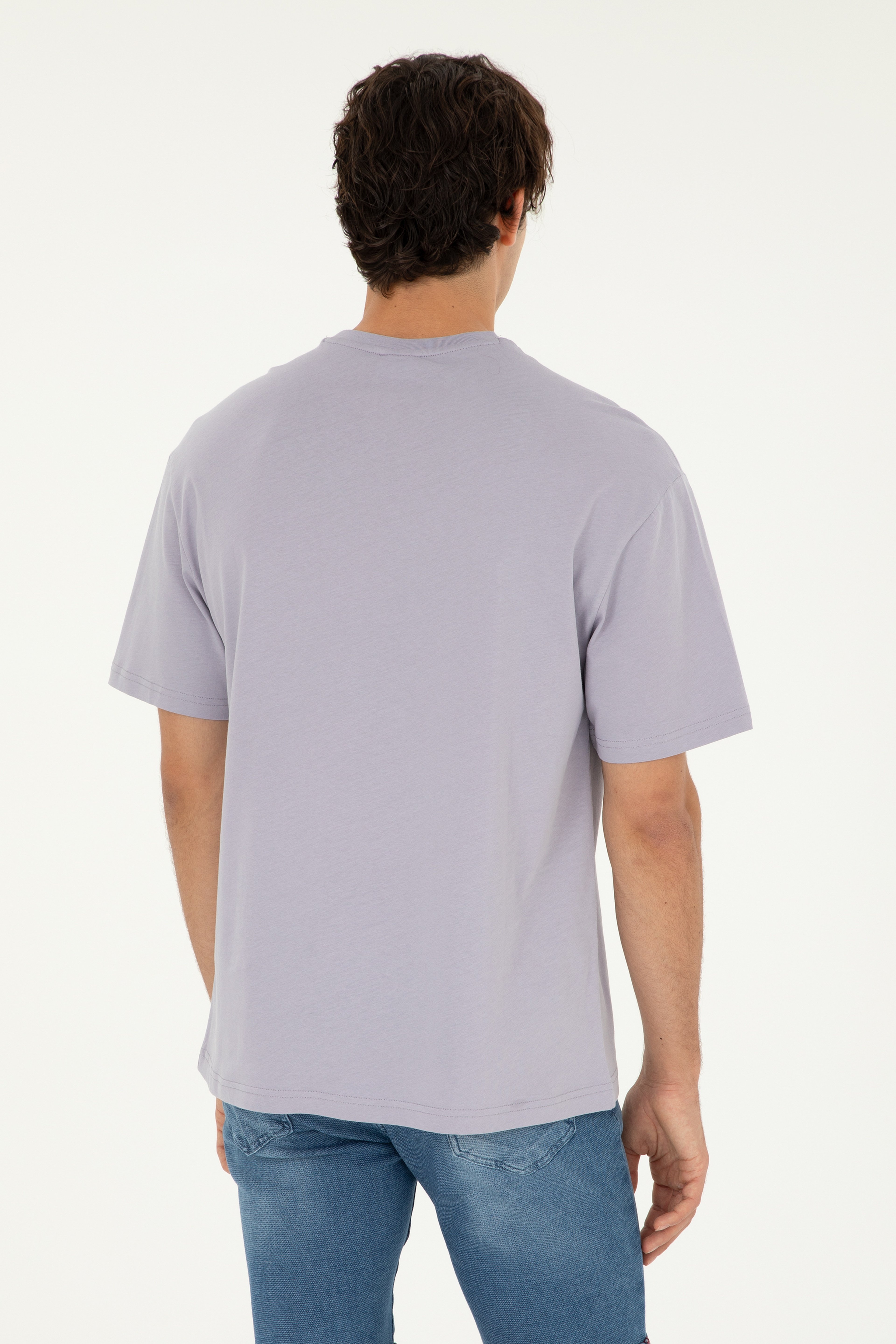 Erkek Comfort Fit Bisiklet Yaka Gri Tişört