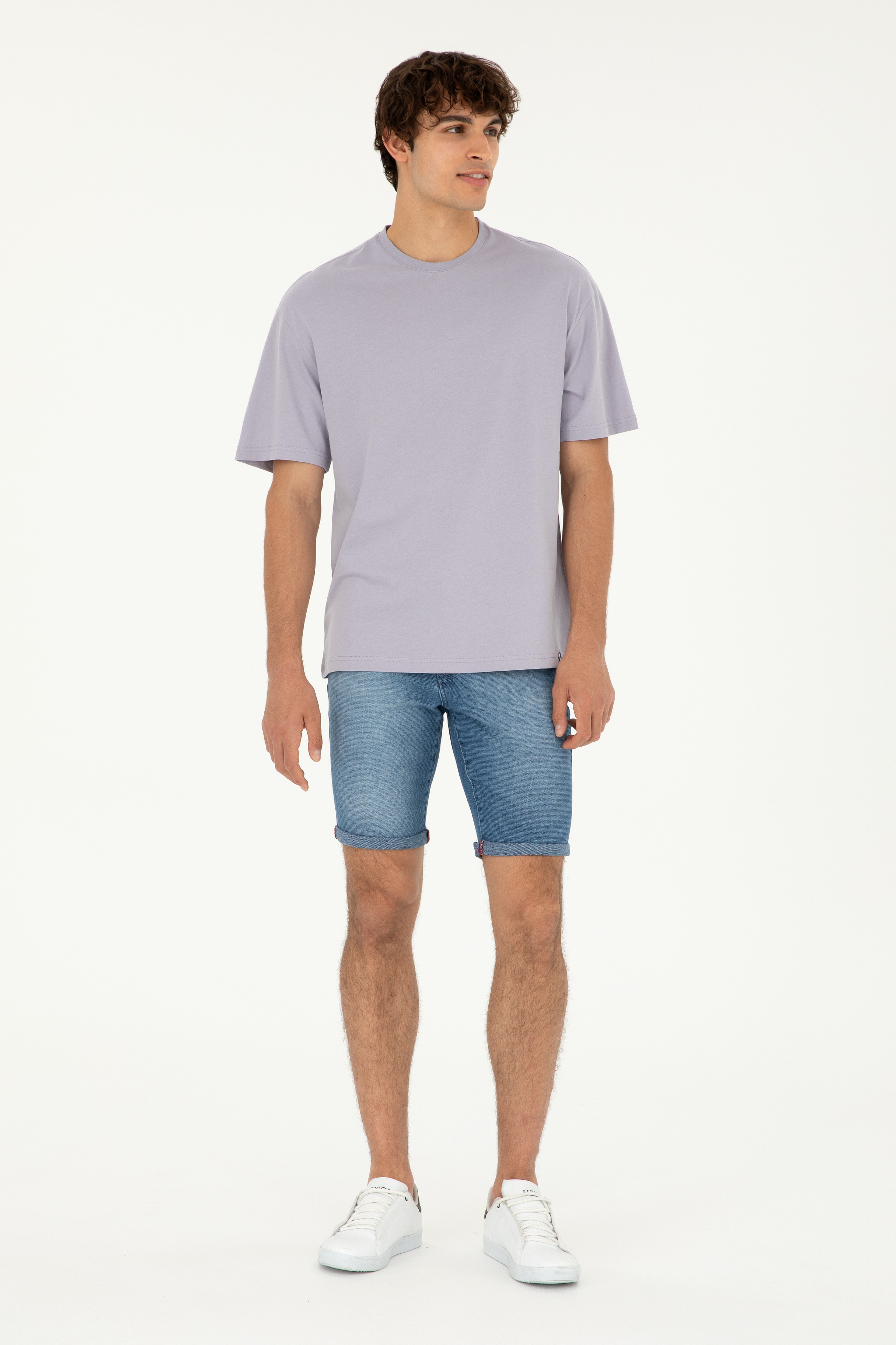 Erkek Comfort Fit Bisiklet Yaka Gri Tişört