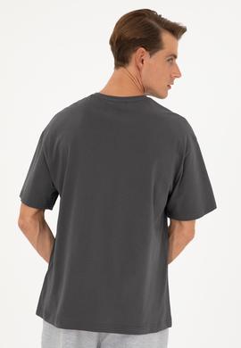 Erkek Comfort Fit Bisiklet Yaka Antrasit Tişört - 50294216079