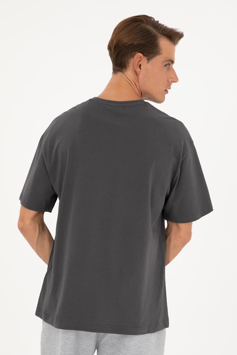 Erkek Comfort Fit Bisiklet Yaka Antrasit Tişört - 50294216079